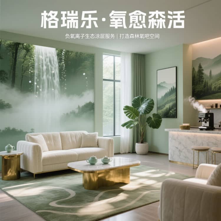 接待室是企业形象的第一扇窗，简约的茶几、整洁的展示架、温和的灯光，都传递着专业与尊重的态度。但封闭空间里的外界风尘味、访客带来的烟酒气息、茶饮点心的残留味道，却可能像无形的尘埃，悄悄模糊这份初见的美好。格瑞乐・氧愈森活 - 格瑞乐负氧离子生态涂层服务打造森林氧吧空间，为接待室定制专属空气净化方案，恰似将庭院的清雅引入这片会面之地，让负氧离子与交流节奏同频，让每一次呼吸都清爽得体，每一场接待都从容有度。